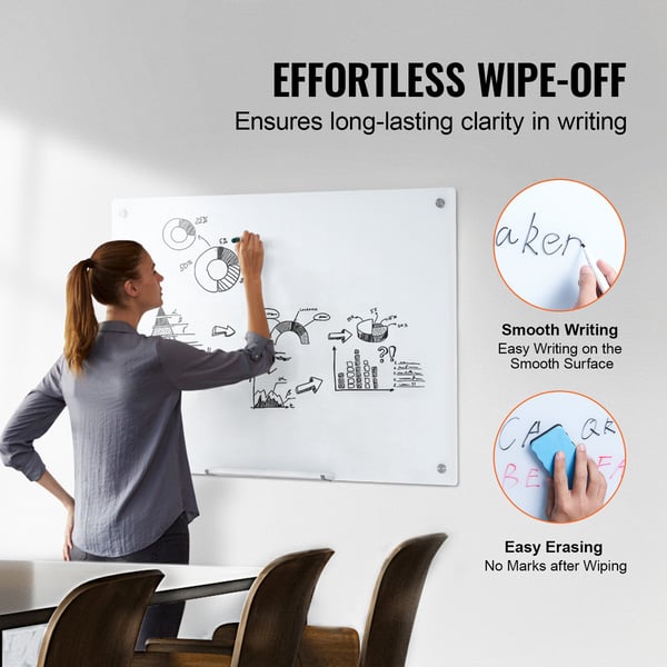 Magnetisk glas whiteboard 90x60x0,4 cm hvid, hærdet glas