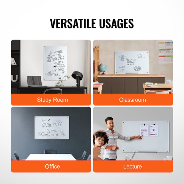 Magnetisk glas whiteboard 90x60x0,4 cm hvid, hærdet glas