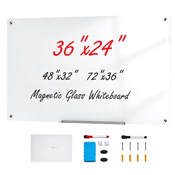 Magnetisk glas whiteboard 90x60x0,4 cm hvid, hærdet glas