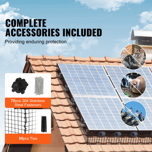 Solpanel Fågelskyddsrulle Kit, 20x3048 cm, Stål, 70 Fästen