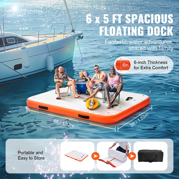 Oppustelig flydende dock, 182x152 cm, hvid, PVC skridsikker platform