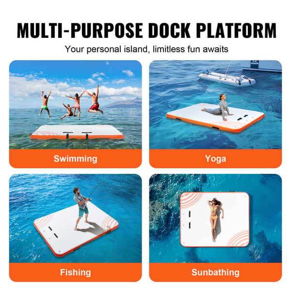 Oppustelig flydende dock, 182x152 cm, hvid, PVC skridsikker platform
