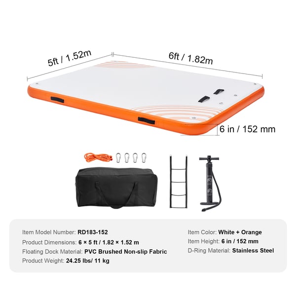 Oppustelig flydende dock, 182x152 cm, hvid, PVC skridsikker platform