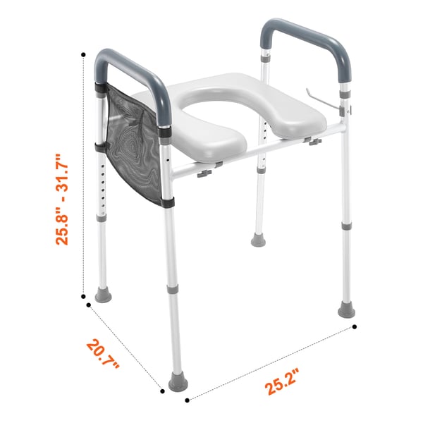 Forhøjet toiletsæde, 52.5x64x65.5-80.5 cm, Justerbar, Aluminium