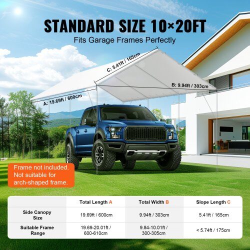 Carport erstatningsoverdækning, 600x330x85 cm, hvid, vandtæt