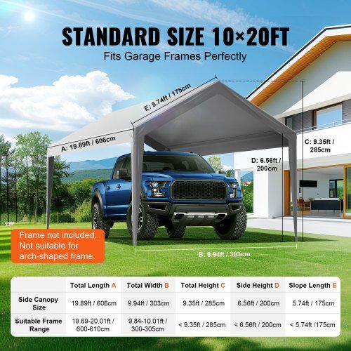 Carport Ersättningsöverdrag, 6100x3040x850 mm, Grå, Vattentät, utan ram
