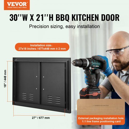 BBQ adgangsdør 76.2x53.3x4.6 cm sort, koldplade, udendørs køkken
