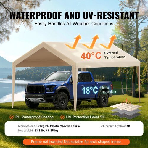 Carport Baldakin Overtræk 610x304x85 cm Beige, vandtæt, uden stel