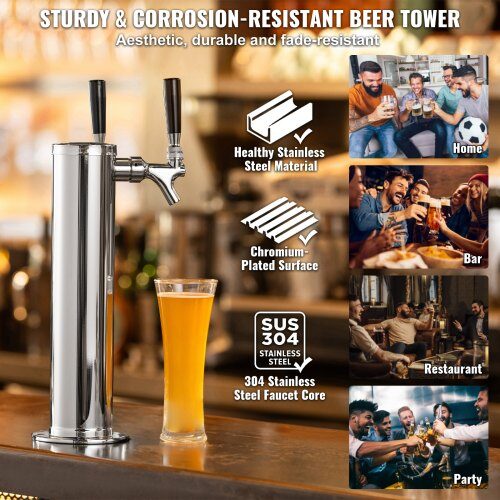 Kegerator-tornkit, Dubbelkran öl-dispenser, 17.5x11.5x43.5 cm, Rostfritt stål