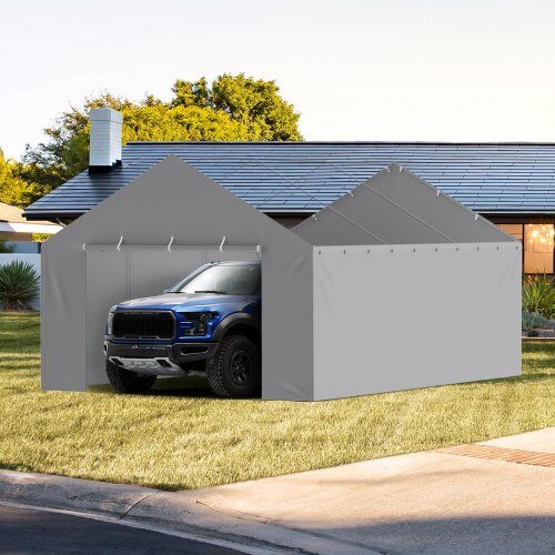 Carport baldakin sidevæg 600x395x195 cm grå, vandtæt, UV-beskyttelse