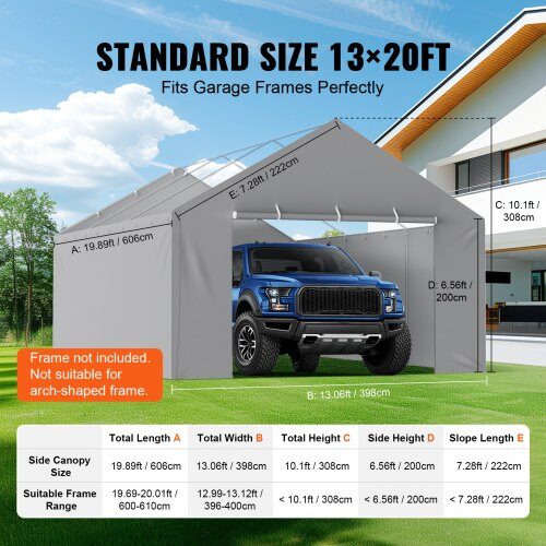 Carport baldakin sidevæg 600x395x195 cm grå, vandtæt, UV-beskyttelse