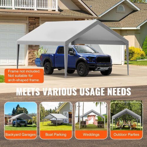 Carport ersättningsöverdrag 610x394x108 cm grå, vattentät