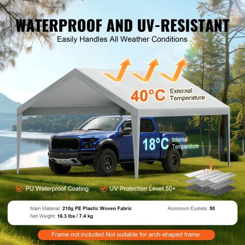 Carport ersättningsöverdrag 610x394x108 cm grå, vattentät