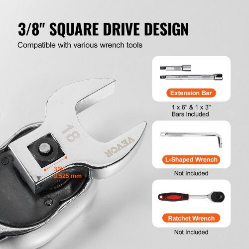 Crowfoot skiftenøglesæt, 20-dele, 10-22 mm, spejl krom, stål