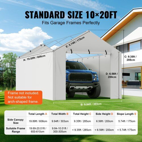 Carport ersättningssidovägg, 600x300x200 cm, vit, vattentät