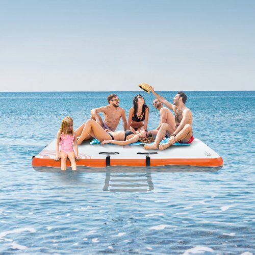 Uppblåsbar flytande brygga 243x152 cm vit orange, halkfri PVC