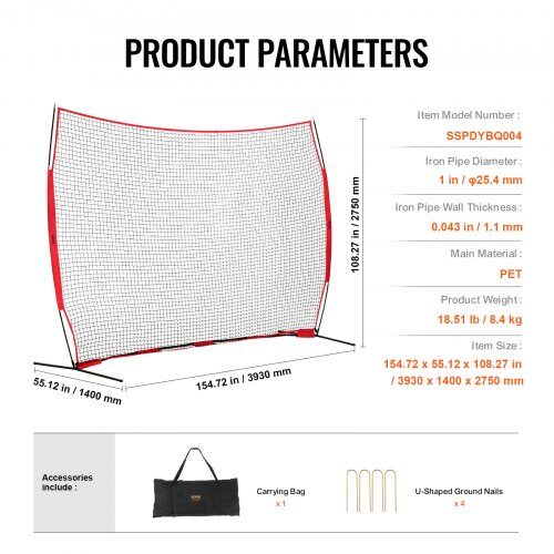 Sports Barrier Net, 393x140x275 cm, Bærbart Træningsudstyr