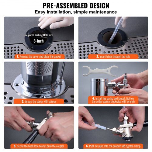 Kegerator-tornkit, Dubbelkran öl-dispenser, 17.5x11.5x43.5 cm, Rostfritt stål