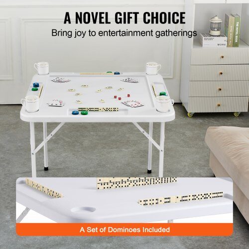 Mahjongbord, 90x90x74 cm, Vit, Fällbart