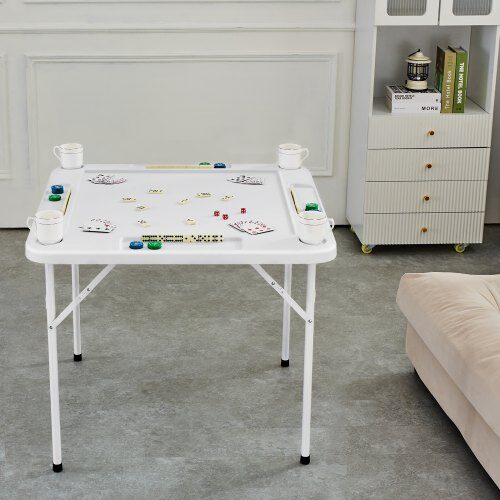 Mahjongbord, 4-spelars fällbart bord, 90x90x74 cm, Vit