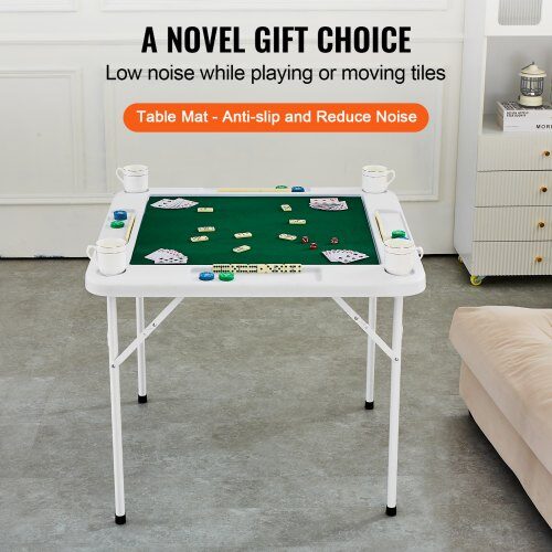 Mahjongbord, 4-spelars fällbart bord, 90x90x74 cm, Vit
