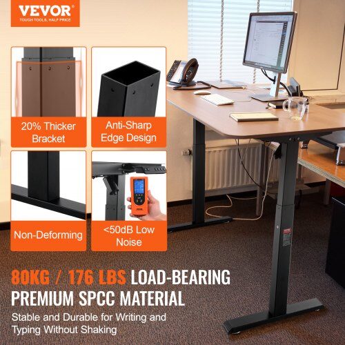 Stående skrivebordsstel, Justerbart 70-117x95-158 cm, Sort, Elektrisk, Ergonomisk
