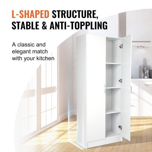 Spisekammer Skab, 30.5x61x152.9 cm, Hvid, Justerbare Hylder