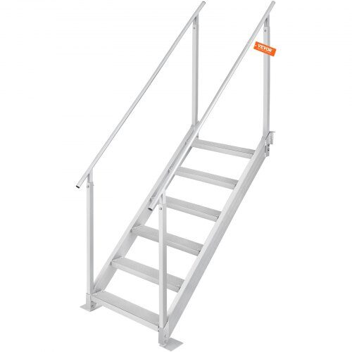 Badeladder til bådebro, 6 trin, 109.2x129.5 cm højdejusterbar, aluminium
