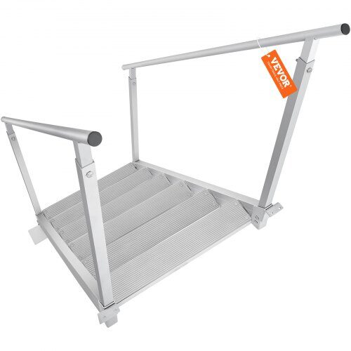 Badeladder til bådebro, 6 trin, 109.2x129.5 cm højdejusterbar, aluminium