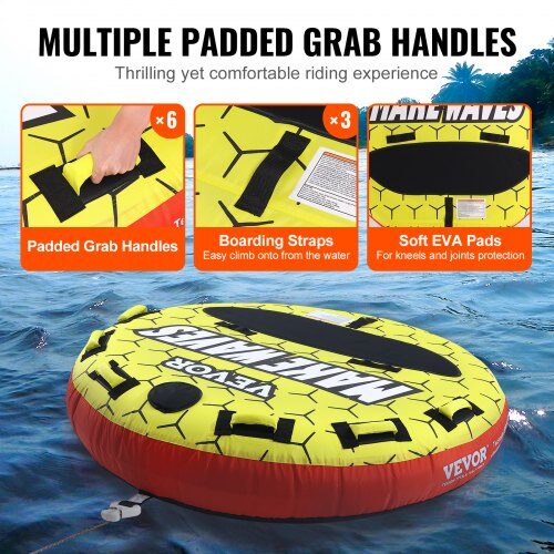 Släptub, 1-3 personer uppblåsbar vattensporttub, 160x36.5 cm, nylonskydd