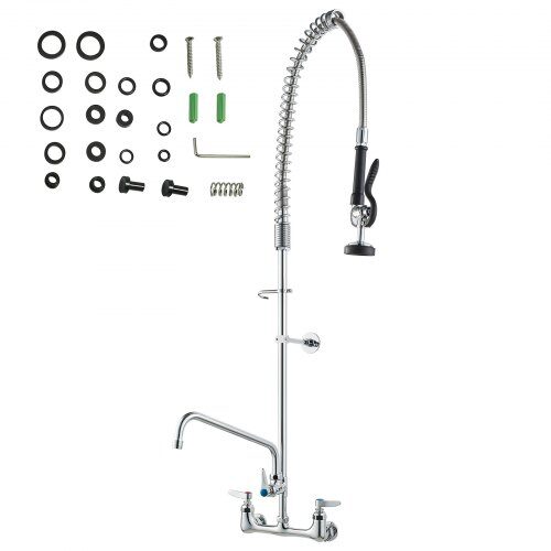 Kommersiell köksblandare, 119,4 cm höjd, 30,5 cm pip, mässing, väggmonterad, utdragbar dusch