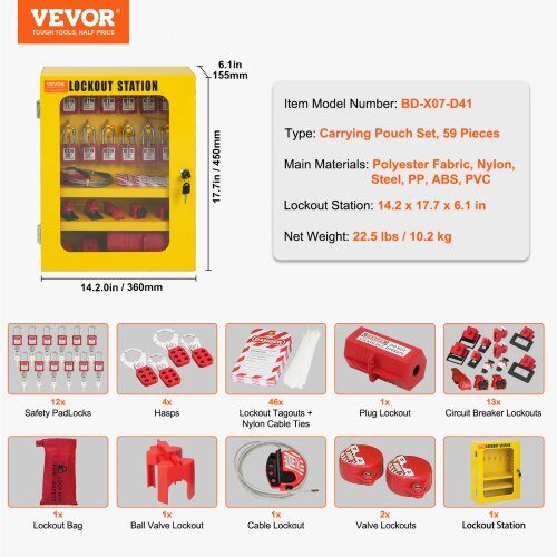 Lockout Tagout-sæt, 59 dele, Sikkerhedslåsestation, Elektrisk, Opbevaring