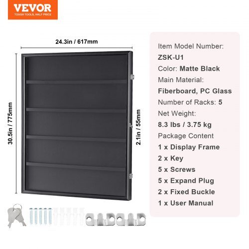 Sports kort udstillingsboks, 61.7x77.5x5.3 cm, Sort, Træramme