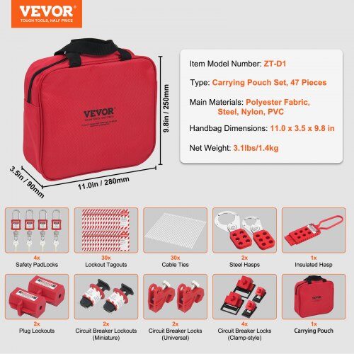 Lockout Tagout-kit, 47 delar, 28x9x25 cm, Säkerhet