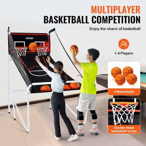 Basketbollspel Arcade, Fällbar Dubbelkast, 209x113x205 cm, Svart, Inomhussport