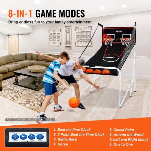 Basketbollspel Arcade, Fällbar Dubbelkast, 209x113x205 cm, Svart, Inomhussport
