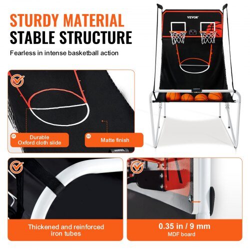Basketbollspel Arcade, Fällbar Dubbelkast, 209x113x205 cm, Svart, Inomhussport
