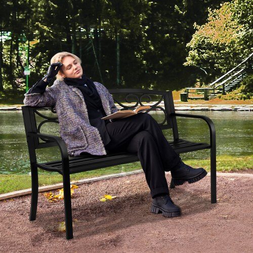 Utomhusbänk, 52,7x127x81,8 cm, Svart, Metall
