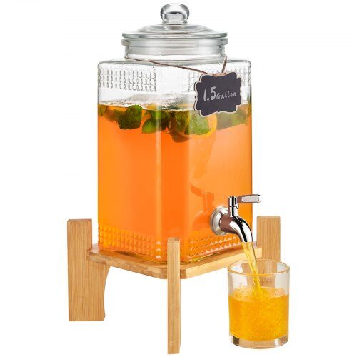Dryckesdispenser, 21.5x21.5x42.5 cm, Glas, Rostfritt stålkran, med ställning