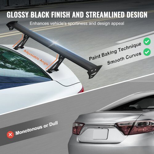 Bagspoiler GT-stil Justerbar 110,6x23x28 cm Sort, Aluminiumlegering