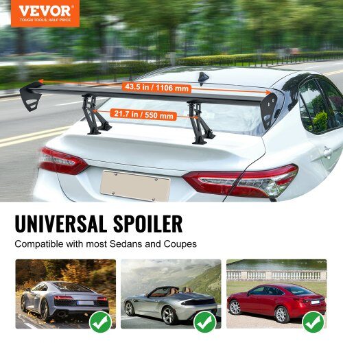 Bagspoiler GT-stil Justerbar 110,6x23x28 cm Sort, Aluminiumlegering