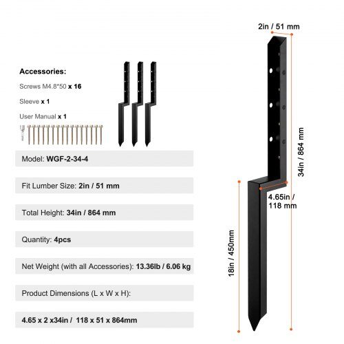 Reparationssæt til hegnspæleanker, 4-pak, 118x5,1x85,8 cm, stål