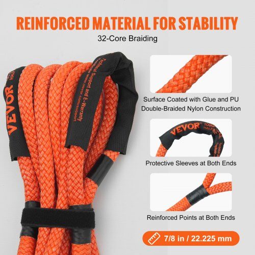 Kinetisk bärgningslina 2.2x610 cm, slitstark nylon, 30% elasticitet