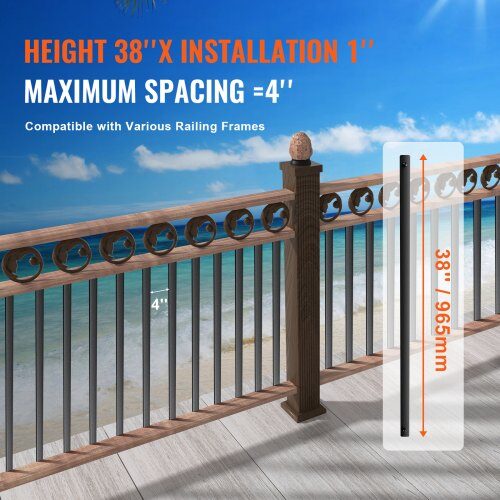 Trappebalustre, 25x965 mm, Sort, Aluminium