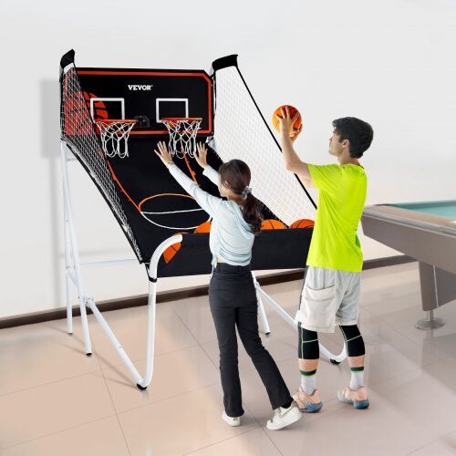 Basketbollspel Arcade, Fällbar Dubbelkast, 202x136x205 cm, Svart & Vit
