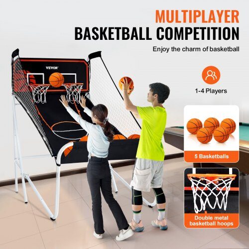 Basketbollspel Arcade, Fällbar Dubbelkast, 202x136x205 cm, Svart & Vit