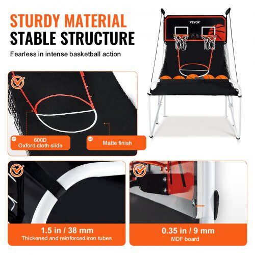 Basketbollspel Arcade, Fällbar Dubbelkast, 202x136x205 cm, Svart & Vit