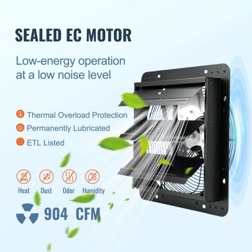 Udsugningsventilator, 38x38x19 cm, Sort, Metal, Ventilation