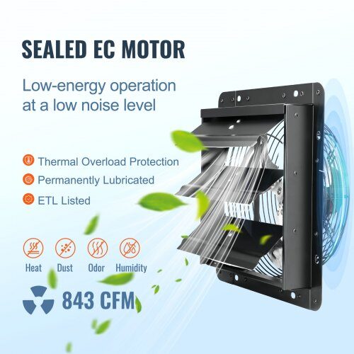 Udsugningsventilator, 32,5x32,5x20 cm, Sort, Metal, Ventilation