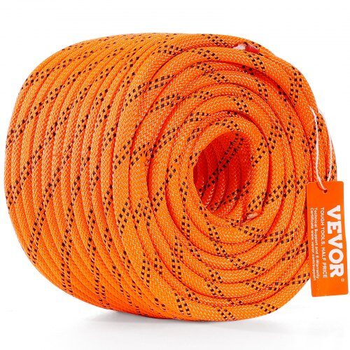 Klätringrep, Dubbelflätad Polyester, 1x366 cm, Orange, hög hållfasthet